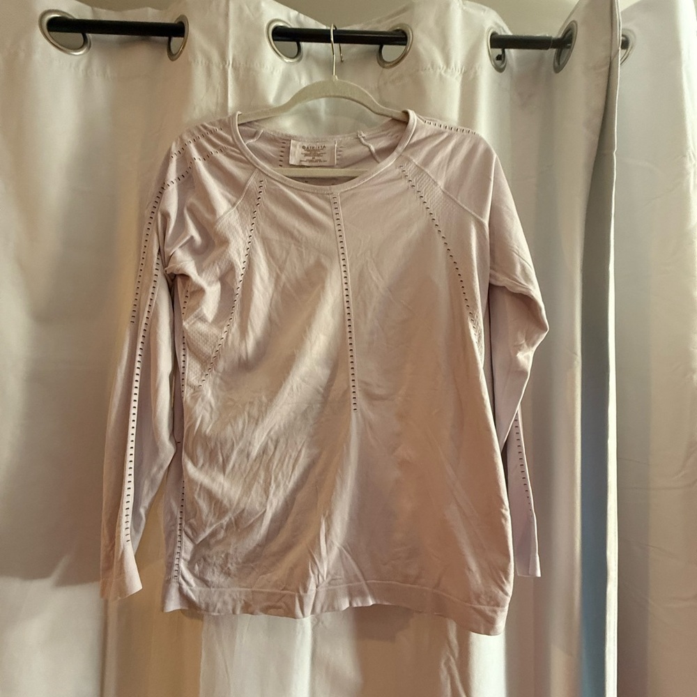 Athleta Soft Pink Perforated Long Sleeve